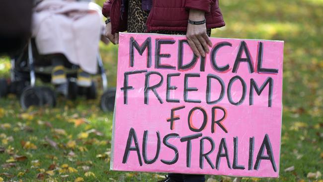 Anti Vaccination Rally in The Flagstaff Garden in Melbourne.