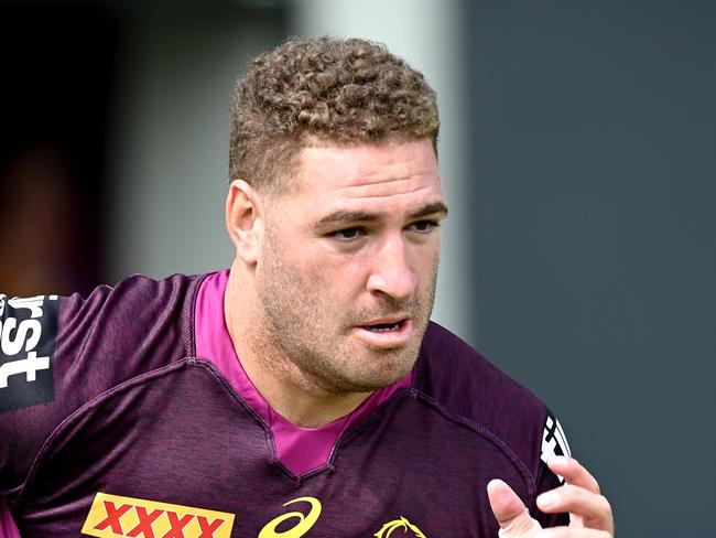 BRISBANE, AUSTRALIA - FEBRUARY 07: Brenko Lee runs during a Brisbane Broncos NRL training session at the Clive Berghofer Centre on February 07, 2022 in Brisbane, Australia. (Photo by Bradley Kanaris/Getty Images)