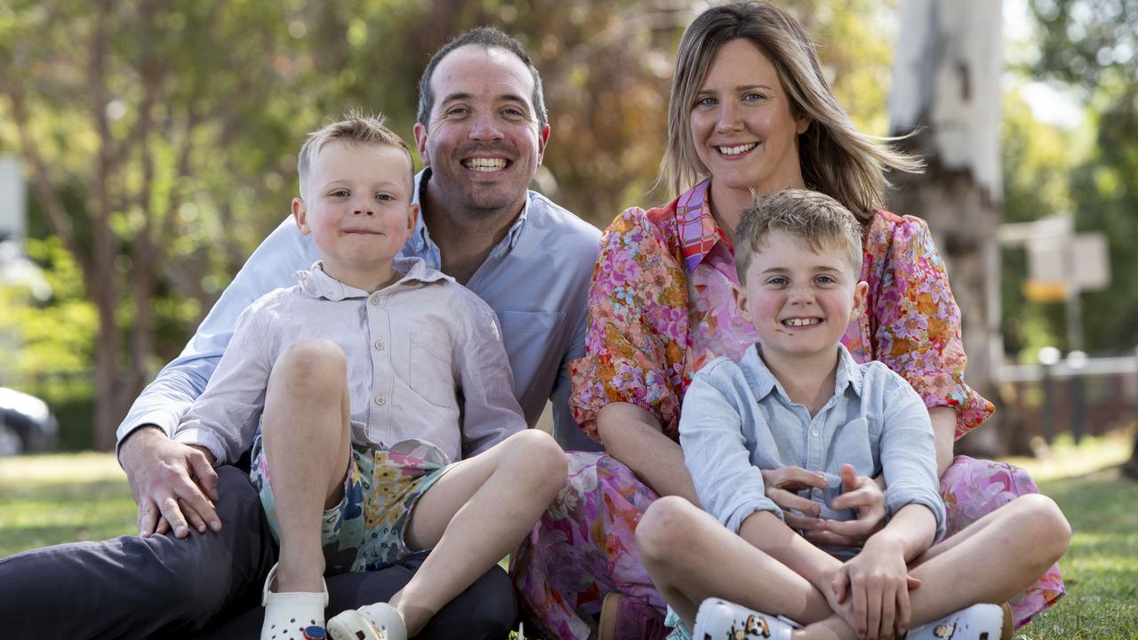 Ben, wife Tania and sons Oliver, 8, and Ari, 5. Picture: Brett Hartwig