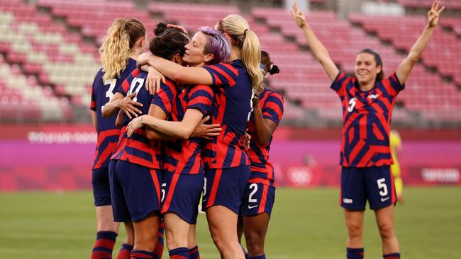 The Americans celebrating one of their goals against Australia. Picture: Francois Nel/Getty Images