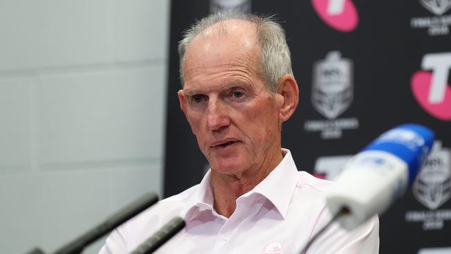 Wayne Bennett at the Broncos-Dragons post-match press conference. Photo: Liam Kidston.