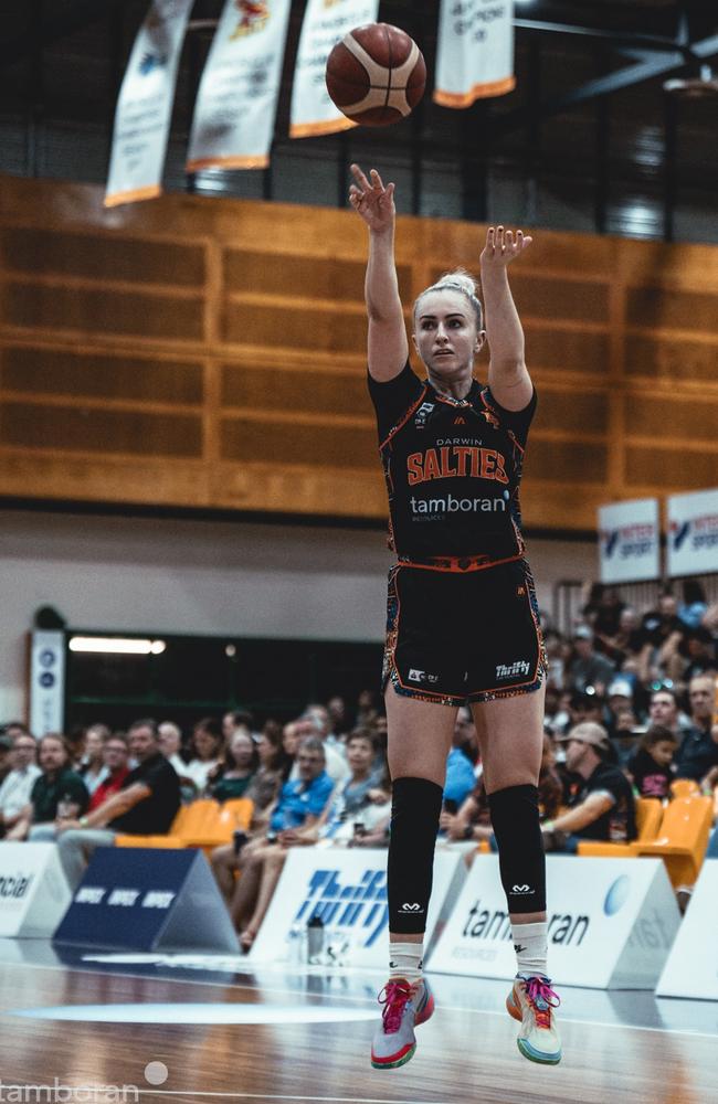 Courtney Woods playing for the Darwin Salties in Round 3 of the 2024 NBL1 North season. Picture: Jack Riddiford