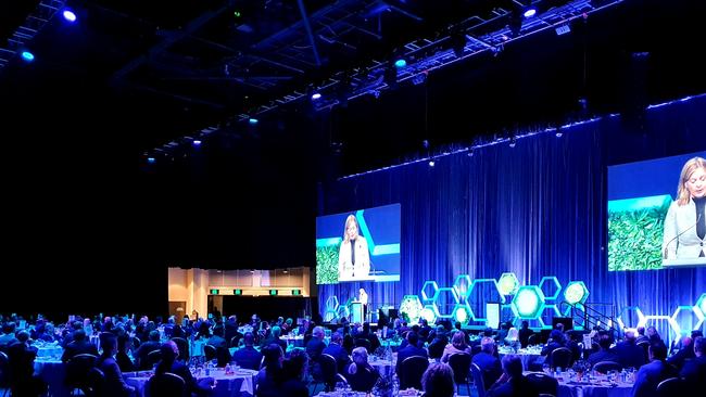 City Heart Taskforce chair Moncrieff MP Angie Bell speaks to about 120 business leaders at the Reimagine Gold Coast forum. Picture: Luke Mortimer