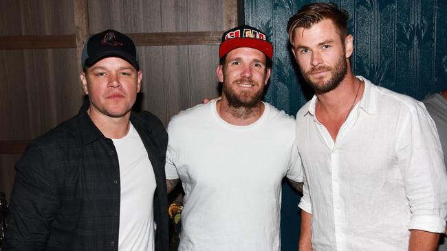 Matt Damon, Dane Swan and Chris Hemsworth at Albion Bar. Picture: Anthony Licuria