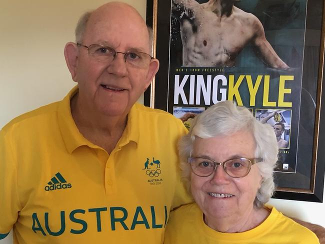 Kyle Chalmers’ grandparents Malcolm and Julie Bagnell at their Port Lincoln home. Picture: Supplied by family