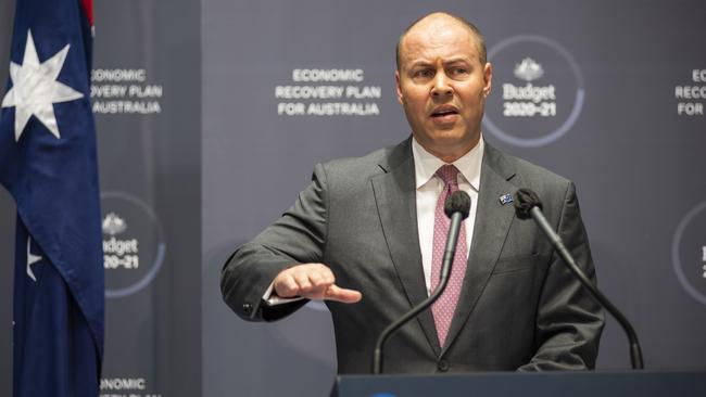 Treasurer Josh Frydenberg speaks at Parliament House last night. Picture: NCA NewsWire / Martin Ollman