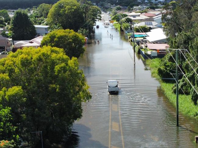 Carrs Drive, Yamba, during the 2022 floods.