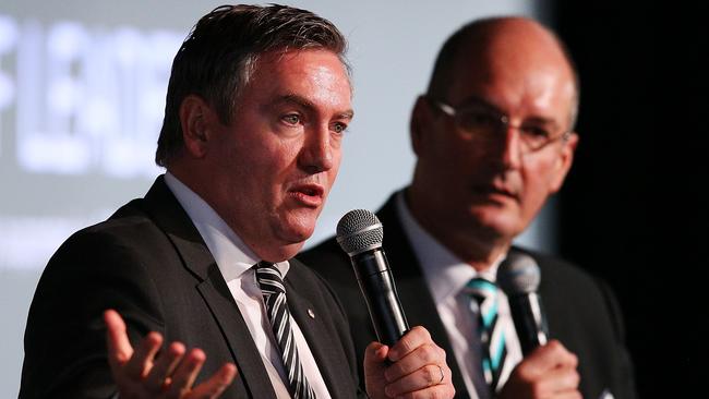 Collingwood president Eddie McGuire and Port Adelaide president David Koch. Picture: Michael Dodge/Getty Images