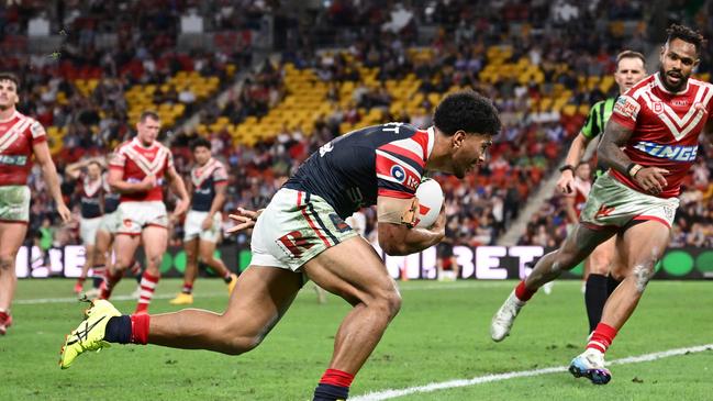 Robert Toia of the Roosters scores a try during the round nine NRL match between the Sydney Roosters and Dolphins. Picture: Hannah Peters/Getty Images
