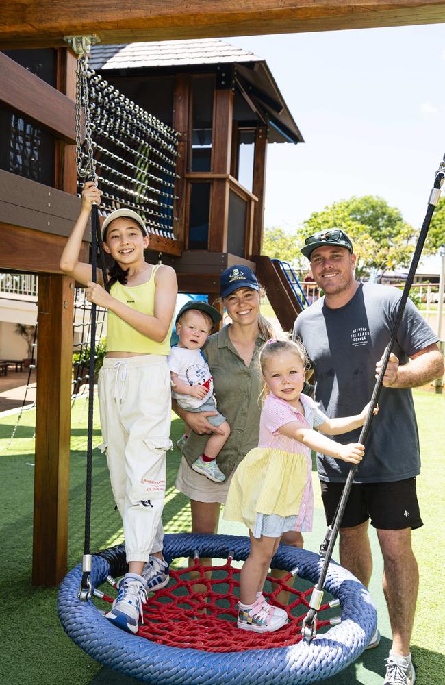 At Fairholme Spring Fair are (from left) Aya Doherty, Hugo Dodd, Taylor Dodd, Isla Dodd and Chris Dodd, Saturday, October 19, 2024. Picture: Kevin Farmer