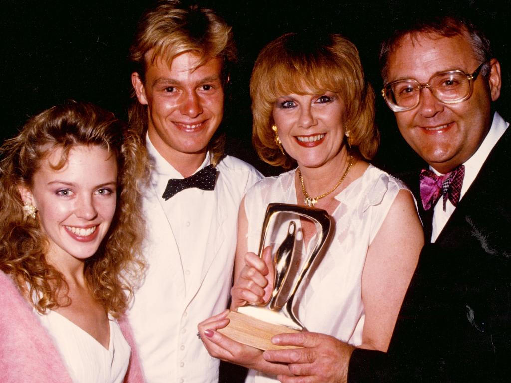 Neighbours stars Kylie Minogue, Jason Donovan, Anne Charleston and Ian Smith. Picture: Supplied