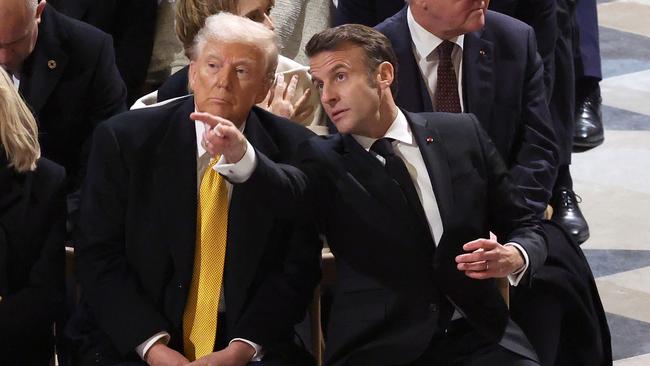 US President-elect Donald Trump and President of France, Emmanuel Macron attend the ceremony to mark the reopening of Notre-Dame of Paris Cathedral. Picture: Pascal Le Segretain/Getty Images