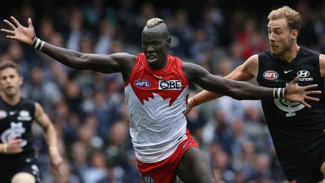 How good was Aliir’s blonde Mohawk? Picture: Michael Klein