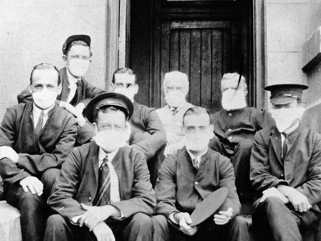 Balmain Post Office staff don masks during the Spanish flu epidemic 1919. Picture: State Library NSW