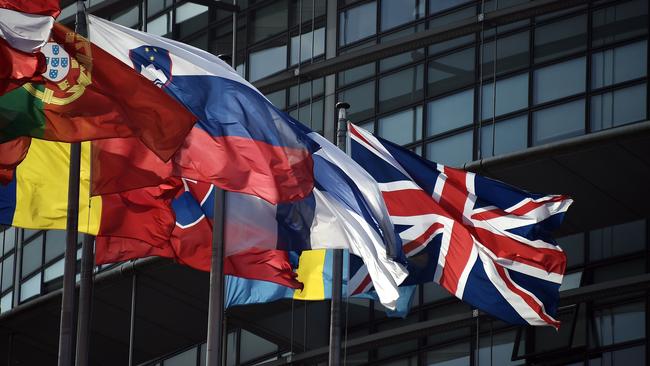 The Union Jack flutters among EU flags outside the European Parliament in Strasbourg this week.
