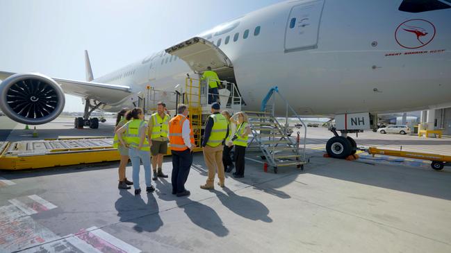 The Qantas crew prepares to fly Edie to South Africa.