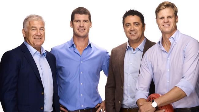 Gerard Healy(left) with his Fox Footy On the Couch colleagues Jonathon Brown, Garry Lyon and Nick Riewoldt.