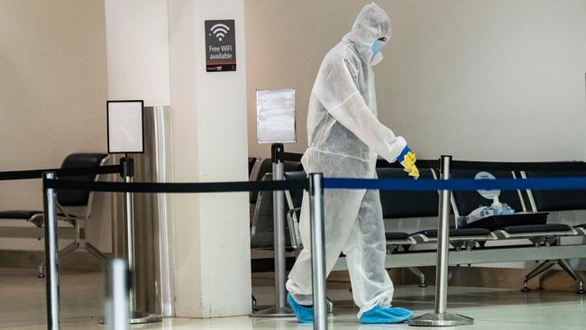 Cleaners regularly wipe down handrails and other surfaces at Perth Airport. Picture: NCA NewsWire/Tony McDonough