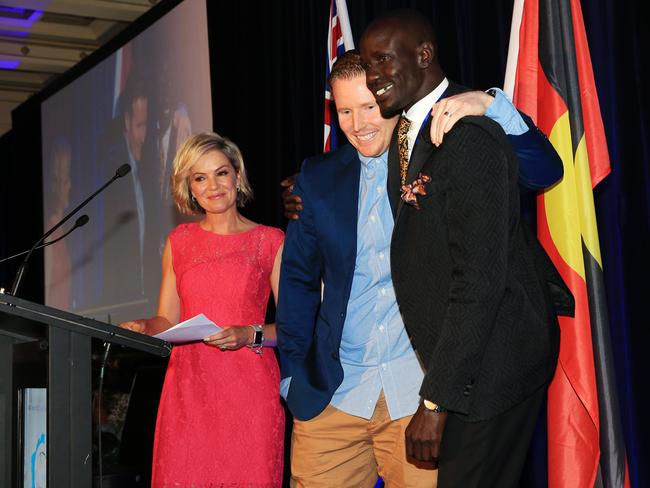 The former child soldier was overjoyed to be reunited with his long time friend. Picture: Toby Zerna