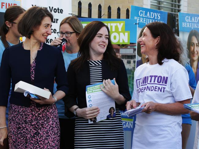 NSW Premier Gladys Berejiklian with Felicity Wilson and North Sydney Mayor Jilly Gibson on the day of the North Shore by-election.