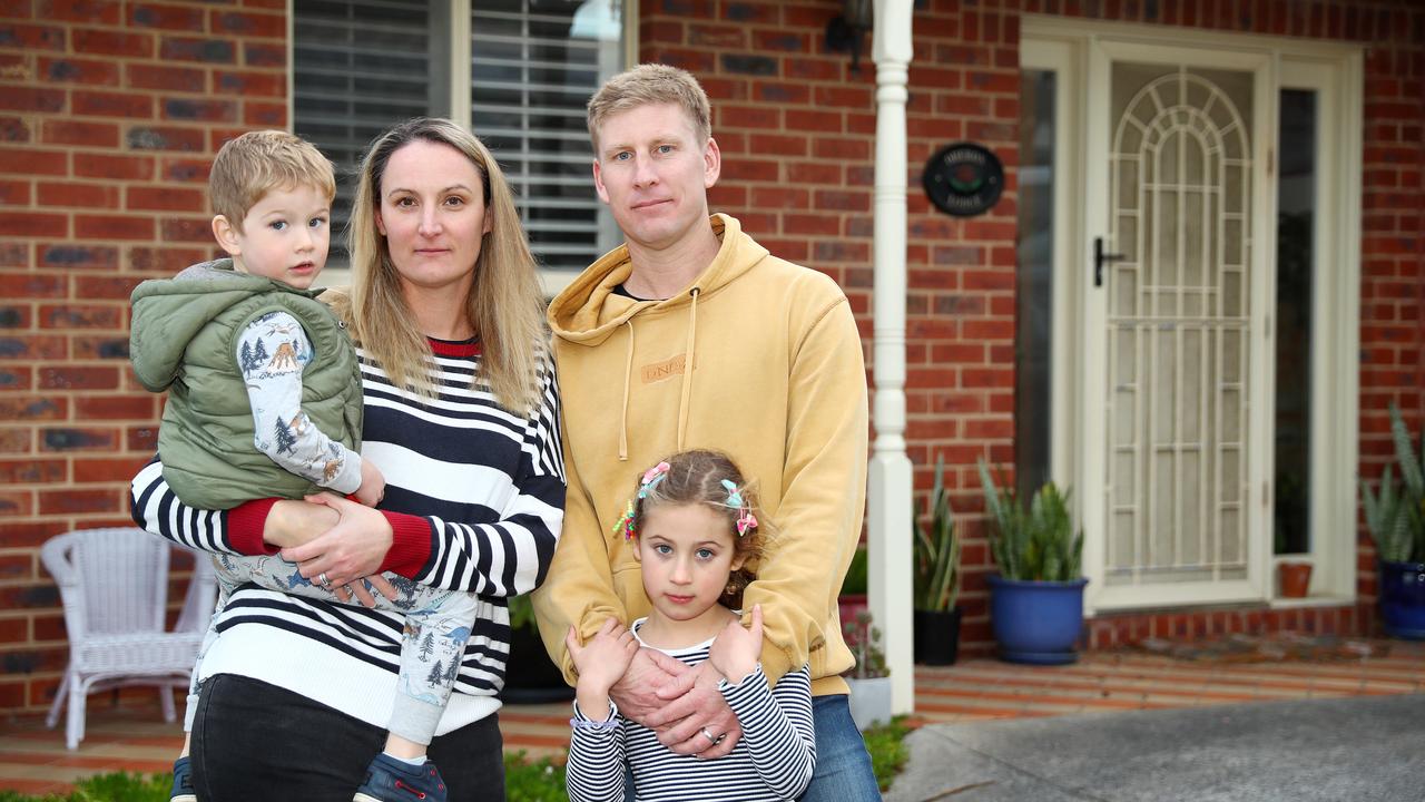 Christie and Kent Moores with children Sonny, 3, and Mackenzie, 6. Picture: Alison Wynd