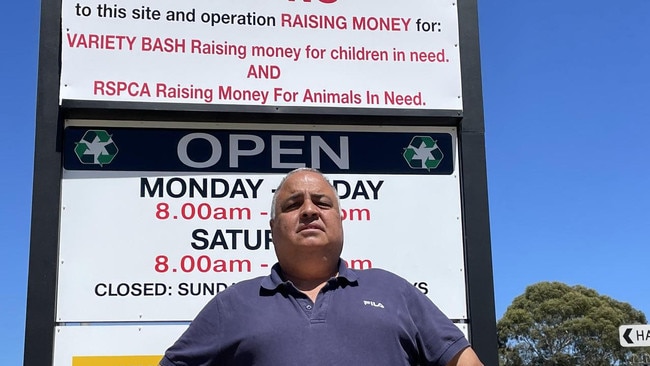 Emmanouel Pishas out the front of the recycling centre when he was protesting the council's legal action. Picture: File