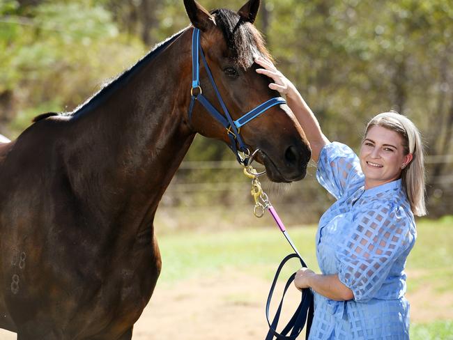 Townsville premiership winning horse trainer Georgie Holt with Townsville Cup entrant Portnoy. Picture: Shae Beplate.