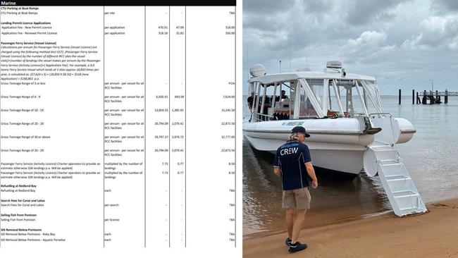 Some of the fees and charges for ferries using public pontoons and jetties in Redland. Picture: Contributed