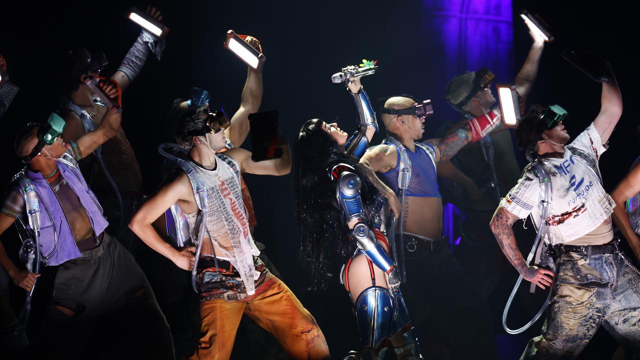 The dancers doing a dystopian Village People impersonation. Picture: Jonathan Ng