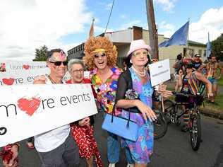 Lismore mayor Jenny Dowell taking part in the recent Tropical Fruits parade through Lismore CBD. Picture: Marc Stapelberg