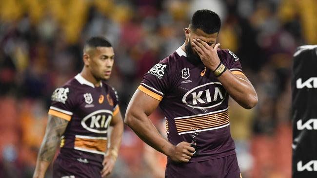 Payne Haas and the Broncos’ never recovered from the side’s shock loss to Wests Tigers. Picture: Getty Images