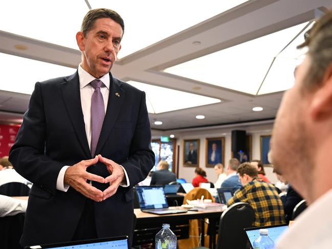 BRISBANE, AUSTRALIA - NewsWire Photos - JUNE 11, 2024. The Queensland Treasurer and Minister for Trade and Investment Cameron Dick addresses media at the 2024 State Budget lockup at Parliament House. Photo: Dan Peled / NewsWire