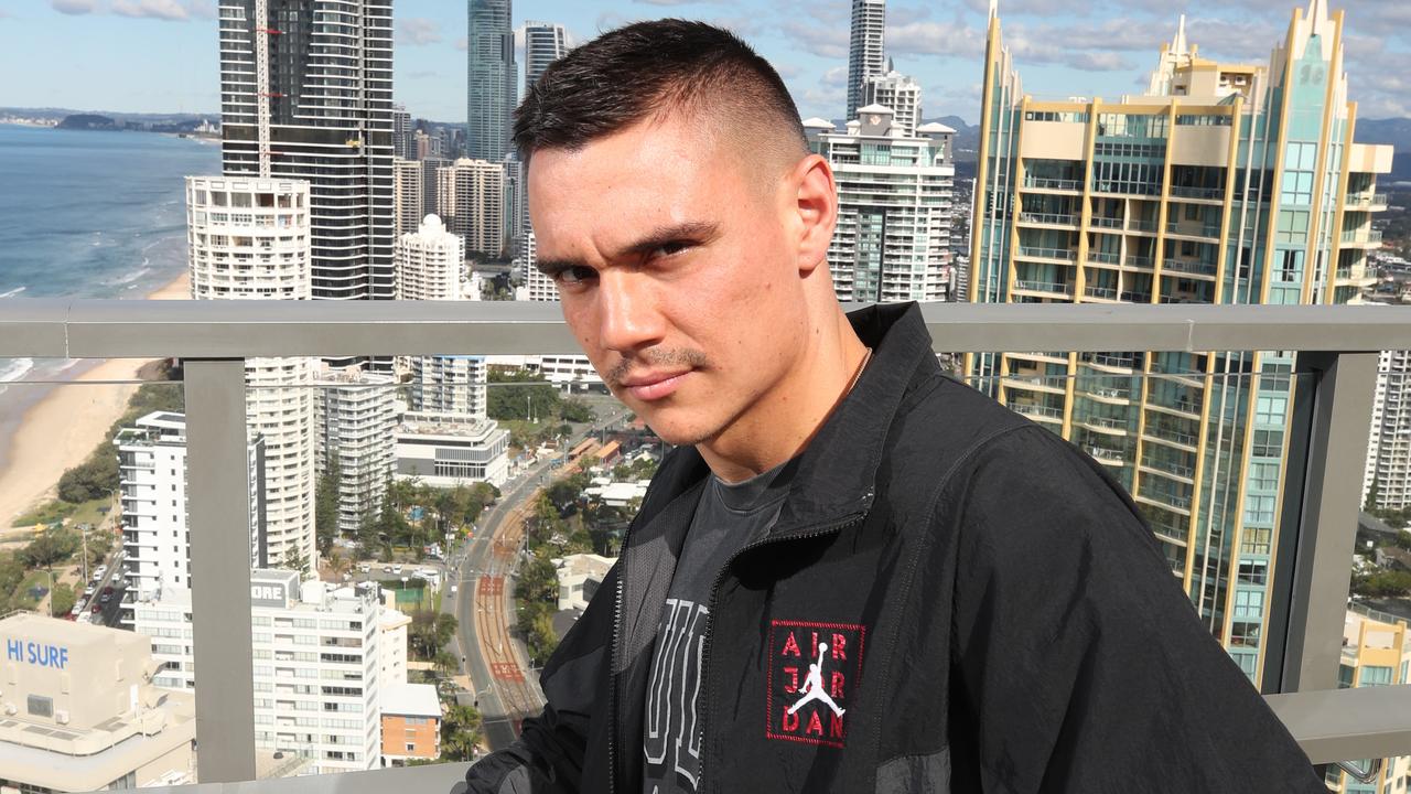 Australian boxing superstar, Tim Tszyu, on top of Rhapsody looking over the Surfers Paradise, after deciding to make the Gold Coast his training base for his upcoming fight. Picture Glenn Hampson