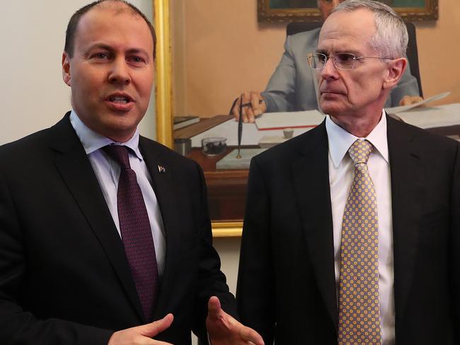 Treasurer Josh Frydenberg with ACCC Chairman Rod Sims. Picture: Kym Smith