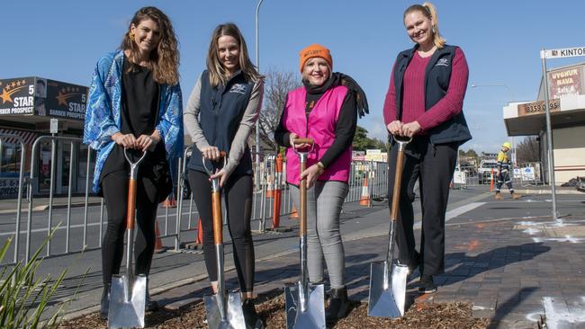 Port Adelaide Enfield mayor Claire Boan and councillors Olivia Colombo, Carol Martin and Barbara Clayton at Prospect Rd where work is starting on a $5m upgrade. Picture: Supplied