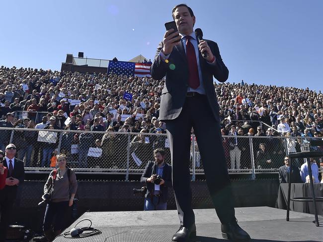 Rubio has been reading out Trump’s more striking tweets for a laugh during his rallies.