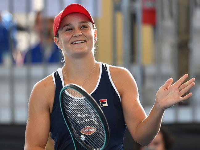 Ashleigh Barty during the womens singles final on day 7 of the Adelaide International tennis tournament at Memorial Drive Tennis Centre in Adelaide, Saturday, January 18, 2020. (AAP Image/David Mariuz) NO ARCHIVING, EDITORIAL USE ONLY