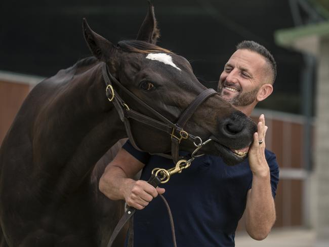 Gold Coast trainer Paul Shailer with his  two-year-old galloper, Isti Star, which is being set for a run at the 2YO Classic at the Magic Millions. Picture: Glenn Campbell