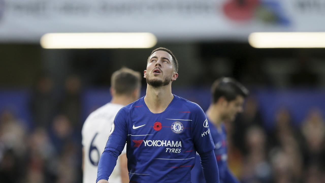 Chelsea's Eden Hazard reacts after missing a chance to score