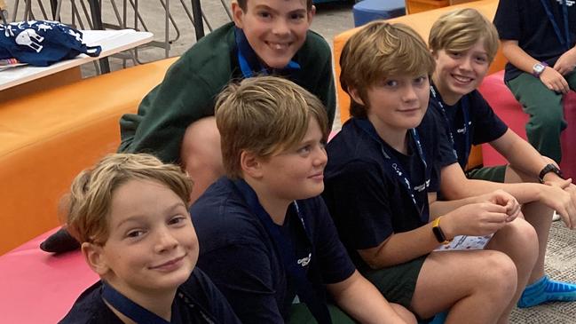 Bangalow public school Game Changer's, the Greenwalkers: Quinn A, left, Luka UW, Miles P, Oscar R (behind), and Harry B.