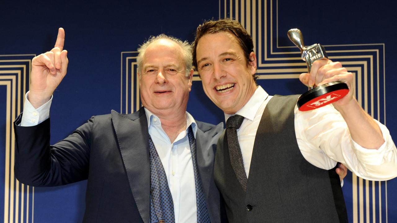 Gudinski with Samuel Johnson, who won the Silver Logie for Best Actor for his role in Channel Seven's "Molly" at the 2017 Logie Awards. Picture: AAP