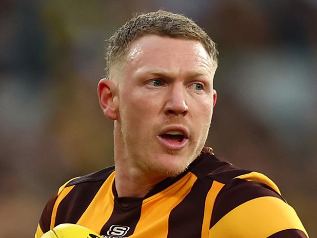 MELBOURNE, AUSTRALIA - JUNE 15: James Sicily of the Hawks in action during the round 14 AFL match between Richmond Tigers and Hawthorn Hawks at Melbourne Cricket Ground on June 15, 2024 in Melbourne, Australia. (Photo by Graham Denholm/Getty Images)