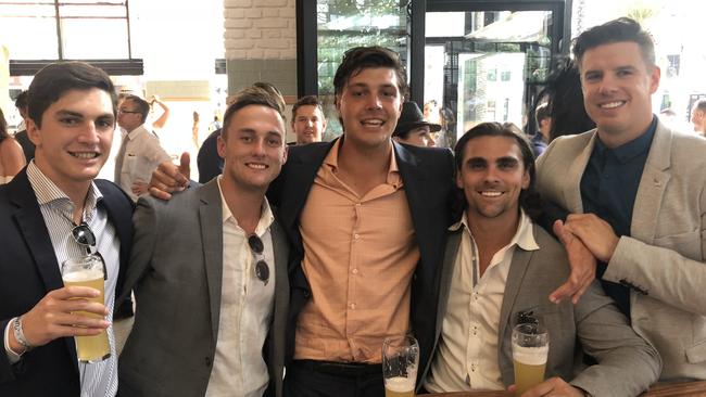 Marc Lewis, James Holland, Sean Lewis, Andrew Boston and Josh Baxter at White Rhino Bar & Eats for Melbourne Cup Day.
