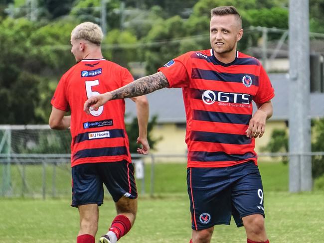 Nerang Soccer Club's Shaun Robinson has smashed the FFA Cup record for the fastest ever goal scored, sending the ball into the Biribie Island Tigers' net just 11 seconds into their Round 2 game at Nerang. Photo: Luke Sorensen