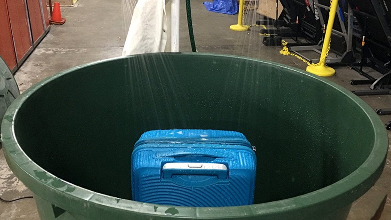 The rain test looks at how a suitcase withstands the natural elements, such as rain. Picture: Choice
