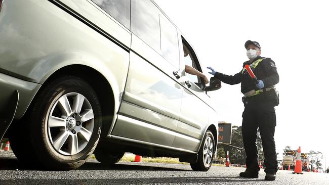 Police checks near Gisborne in Victoria. Picture: Getty Images