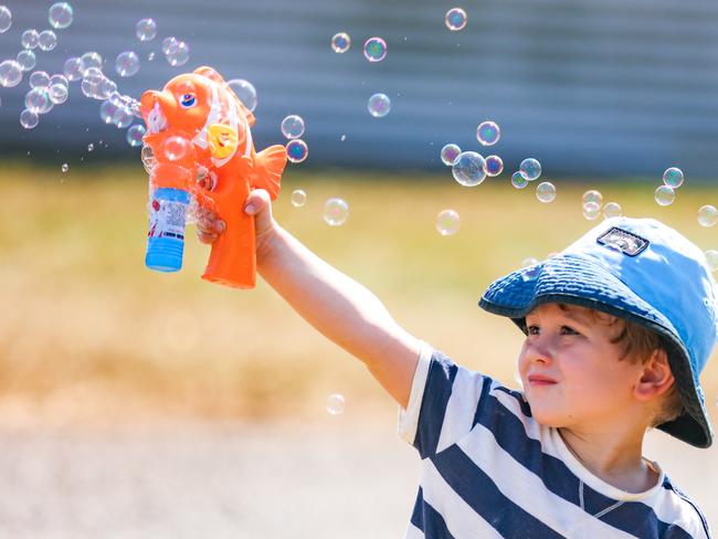 Xavier Edmonton-Fennell, 3, enjoying day two of the Royal Darwin Show. Picture: Glenn Campbell