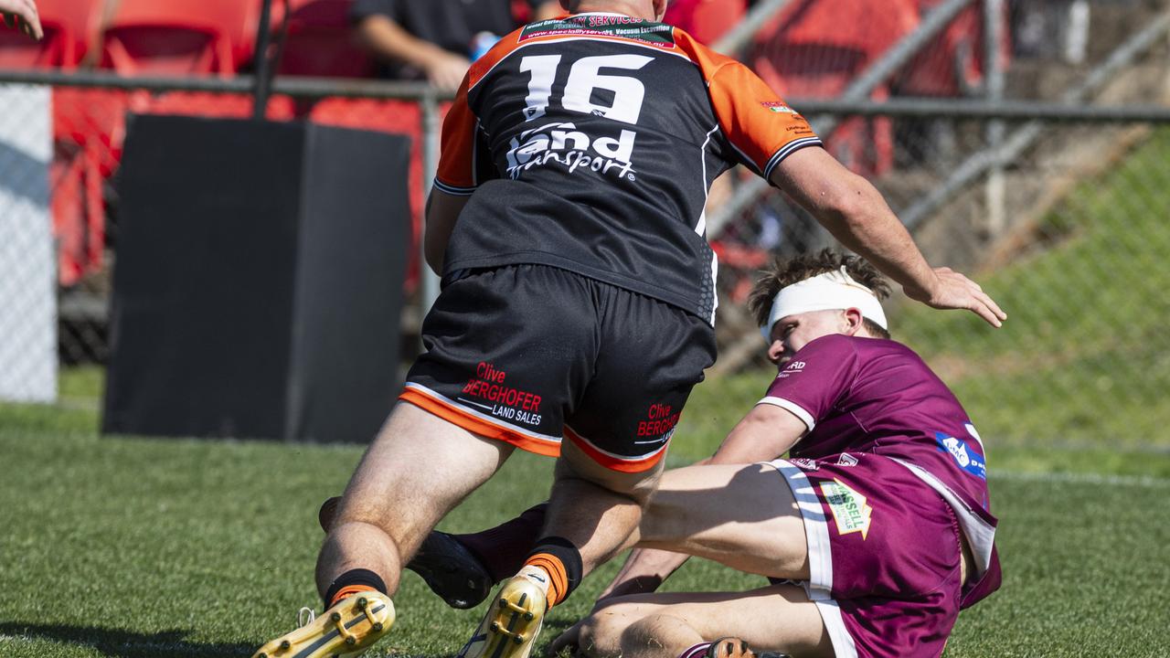 Matthew Drews gets a try for Dalby. Picture: Kevin Farmer