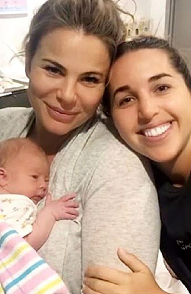 Fiona Falkiner and partner Hayley Willis with newborn Hunter William Falkiner. Picture: Instagram