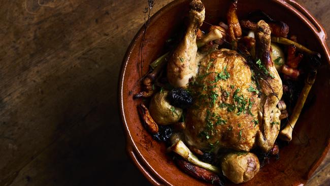 Pot roasted chook is an old-time favourite. Photography: Leon Schoots